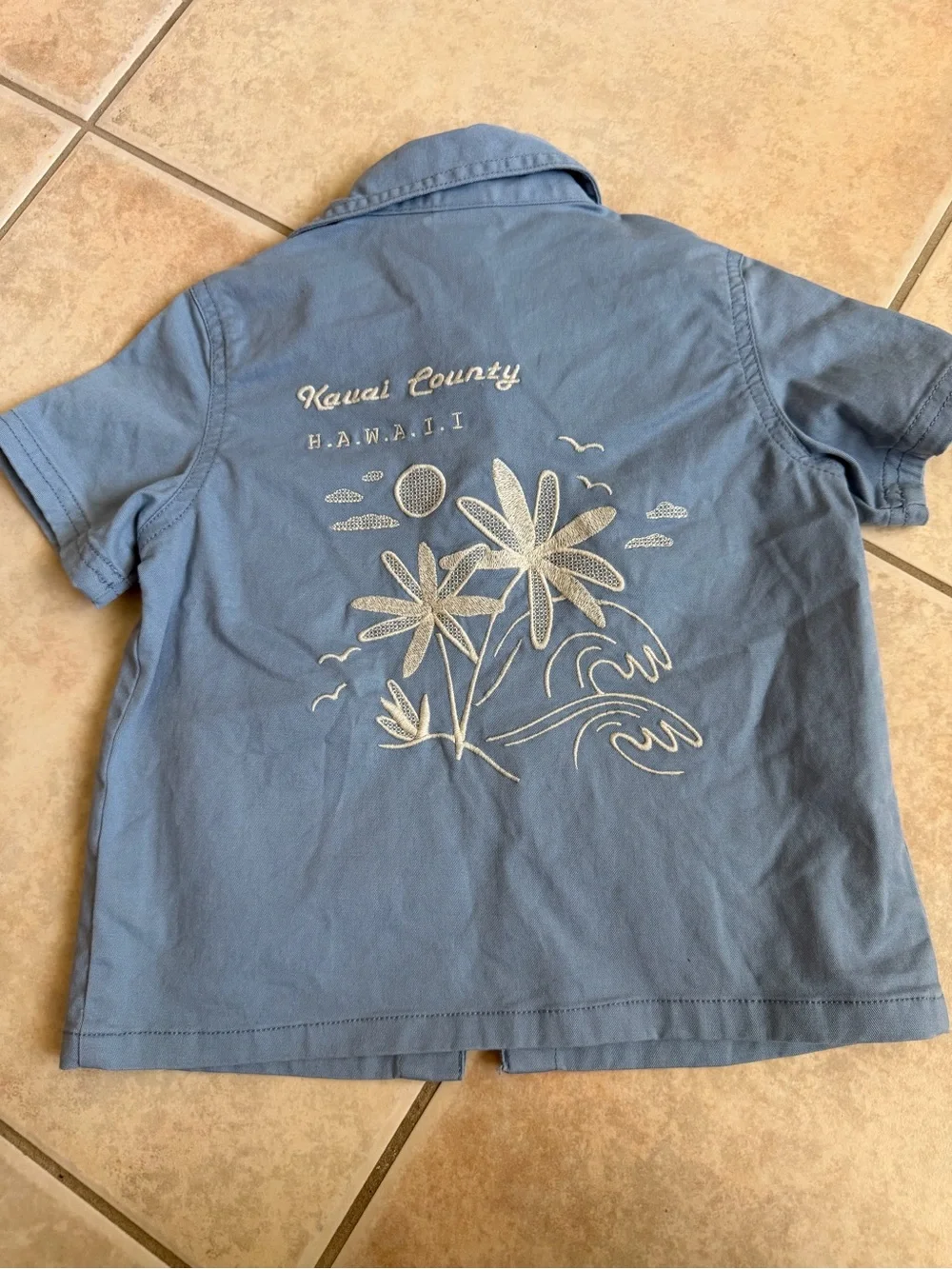 Old Navy Light Blue Short-Sleeve Button-Down Shirt with Pocket Print